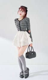 ボリュームフリルツイードニットミニワンピース – Darich (ダーリッチ)