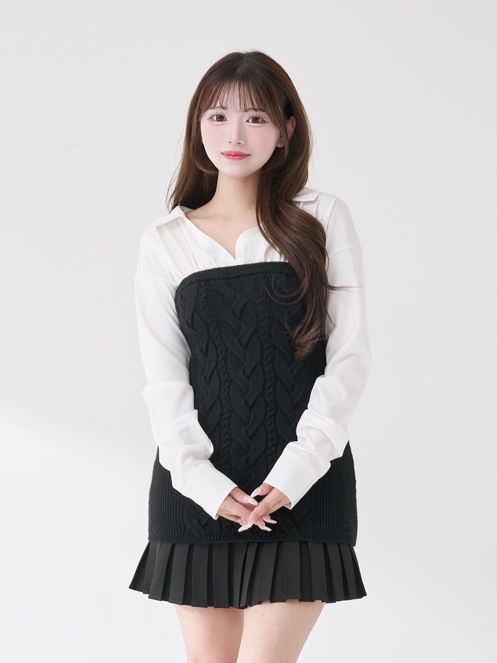 シャツドッキングプリーツニットミニワンピース – Darich (ダーリッチ)