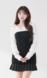 シャツドッキングプリーツニットミニワンピース – Darich (ダーリッチ)