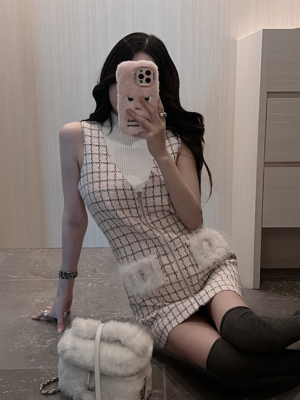 フロントファスナーツイードミニワンピース – Darich (ダーリッチ)