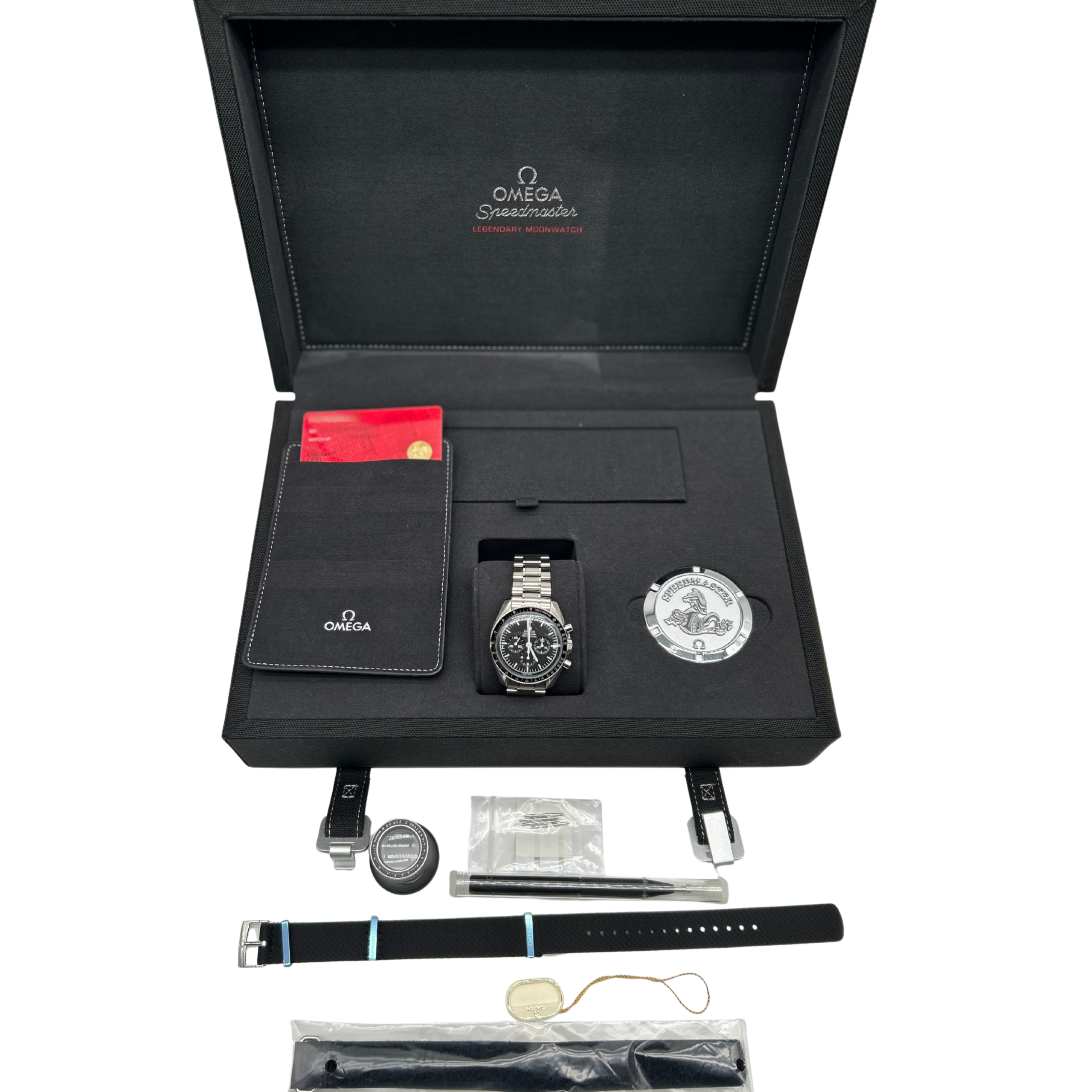 Omega 31130423001005 Speedmaster 42mm Mechanical Boxes and Card