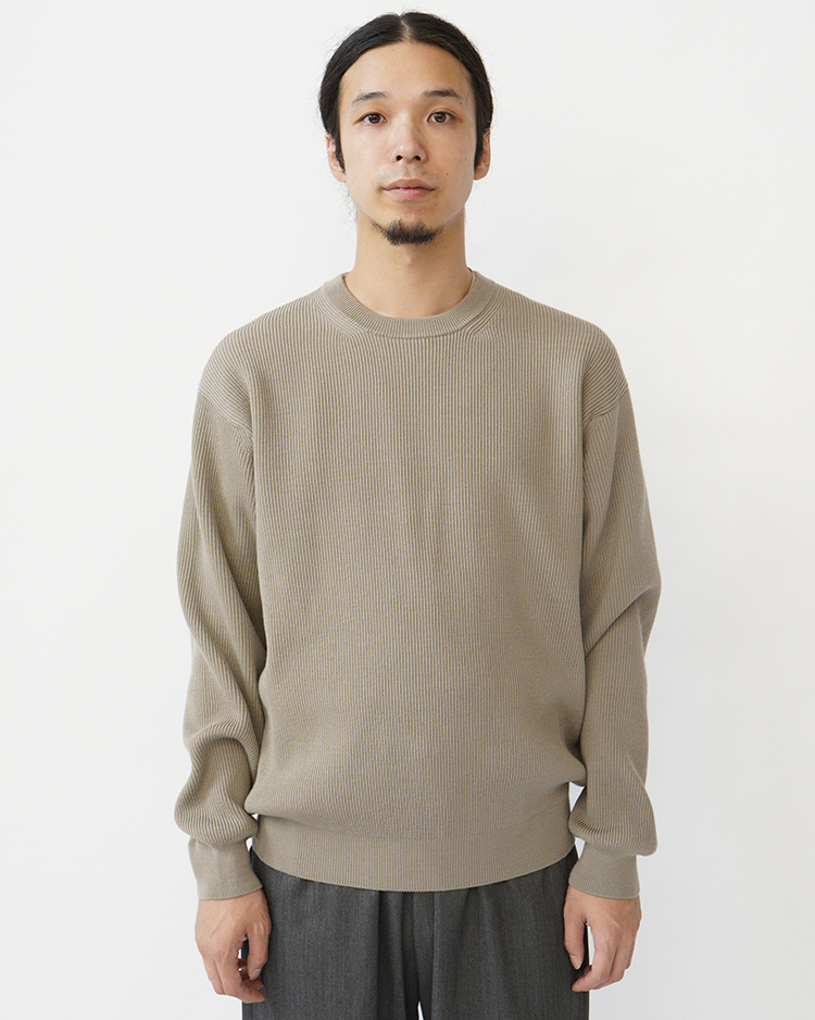 SUPER HIGH TWIST WOOL CREW NECK / LIGHT BEIGE | BATONER (MEN
