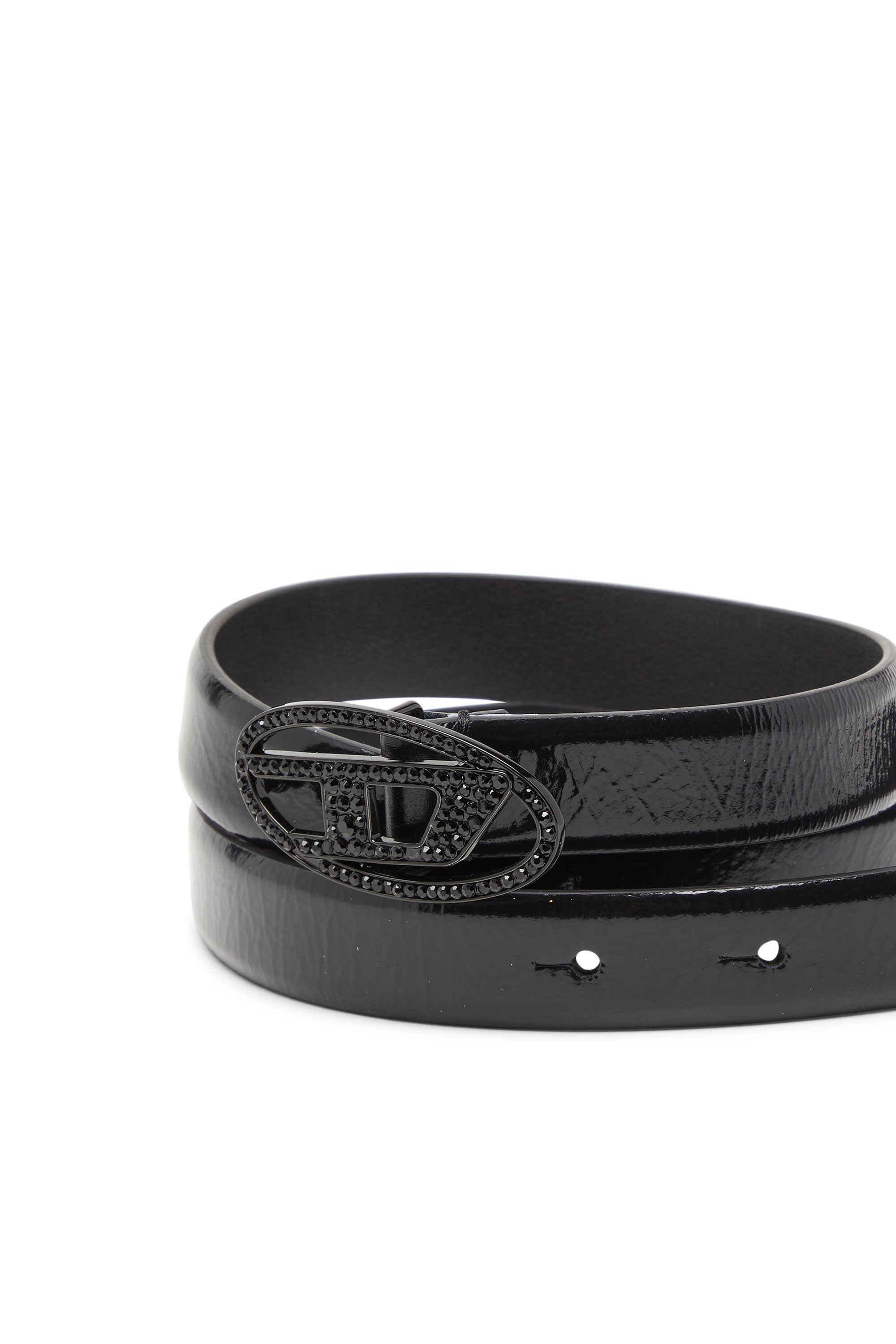 B-1DR STRASS Belt in foiled denim and leather｜ブルー｜ウィメンズ