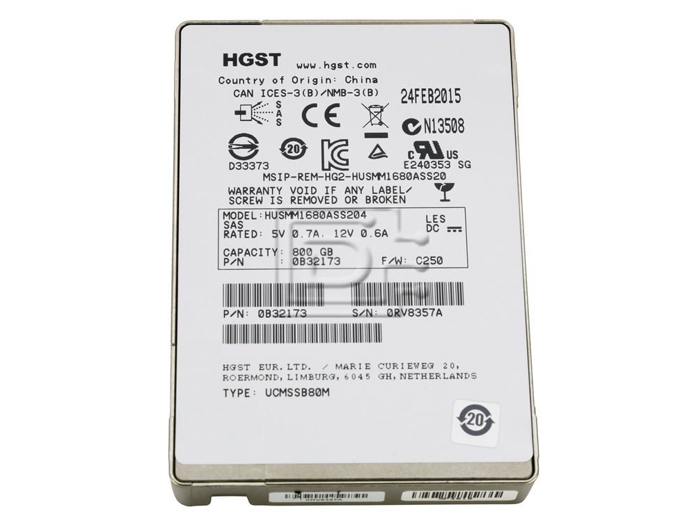 HGST HUSMM1680ASS204 0B32166 800GB MLC / Multi Level Cell 12Gb/s