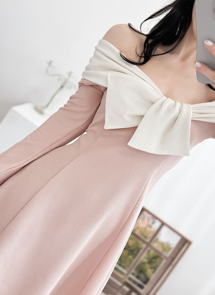 配色リボンオフショルミニワンピース | レディースファッション通販