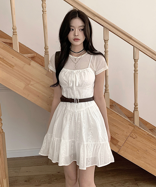 刺繍レースフレアキャミワンピース | レディースファッション通販 - DHOLIC