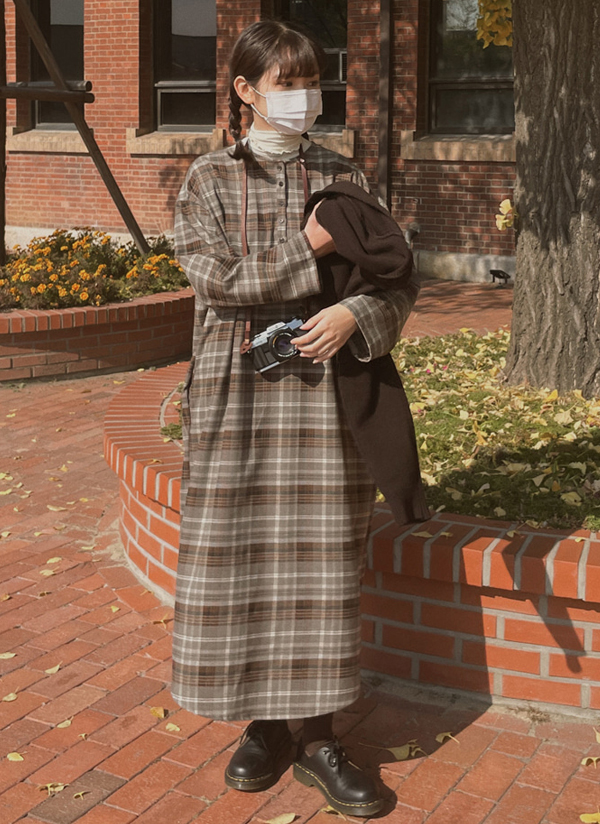 ハーフボタンチェック柄ワンピース | レディースファッション通販 - DHOLIC