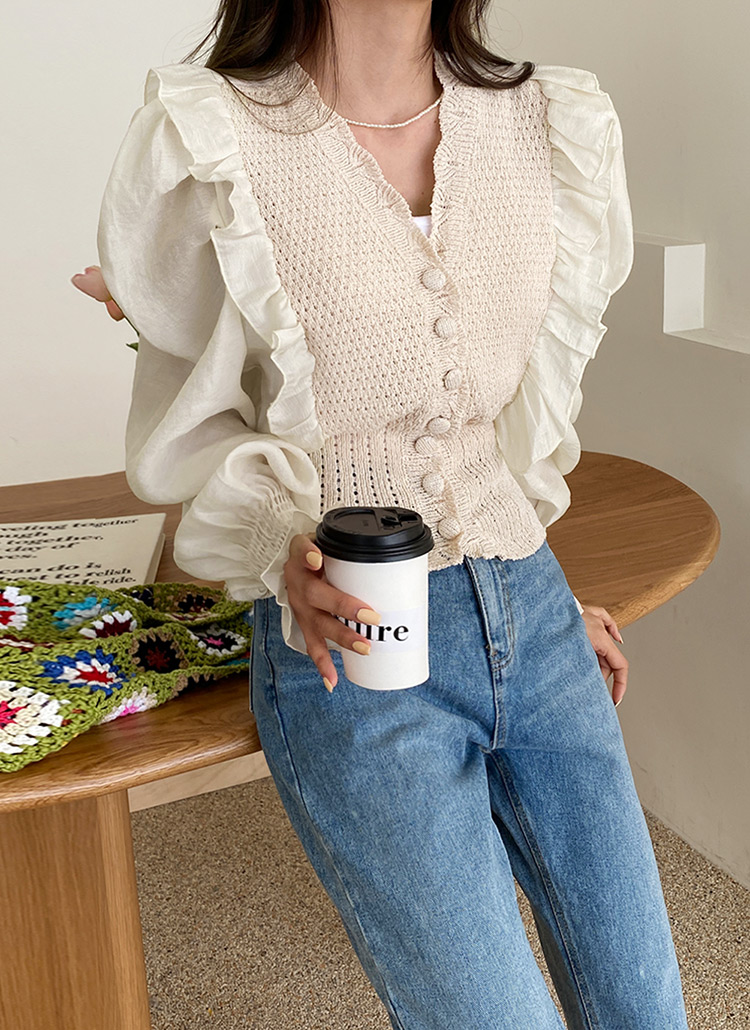フリルコントラストカーディガン・全2色 | レディースファッション通販