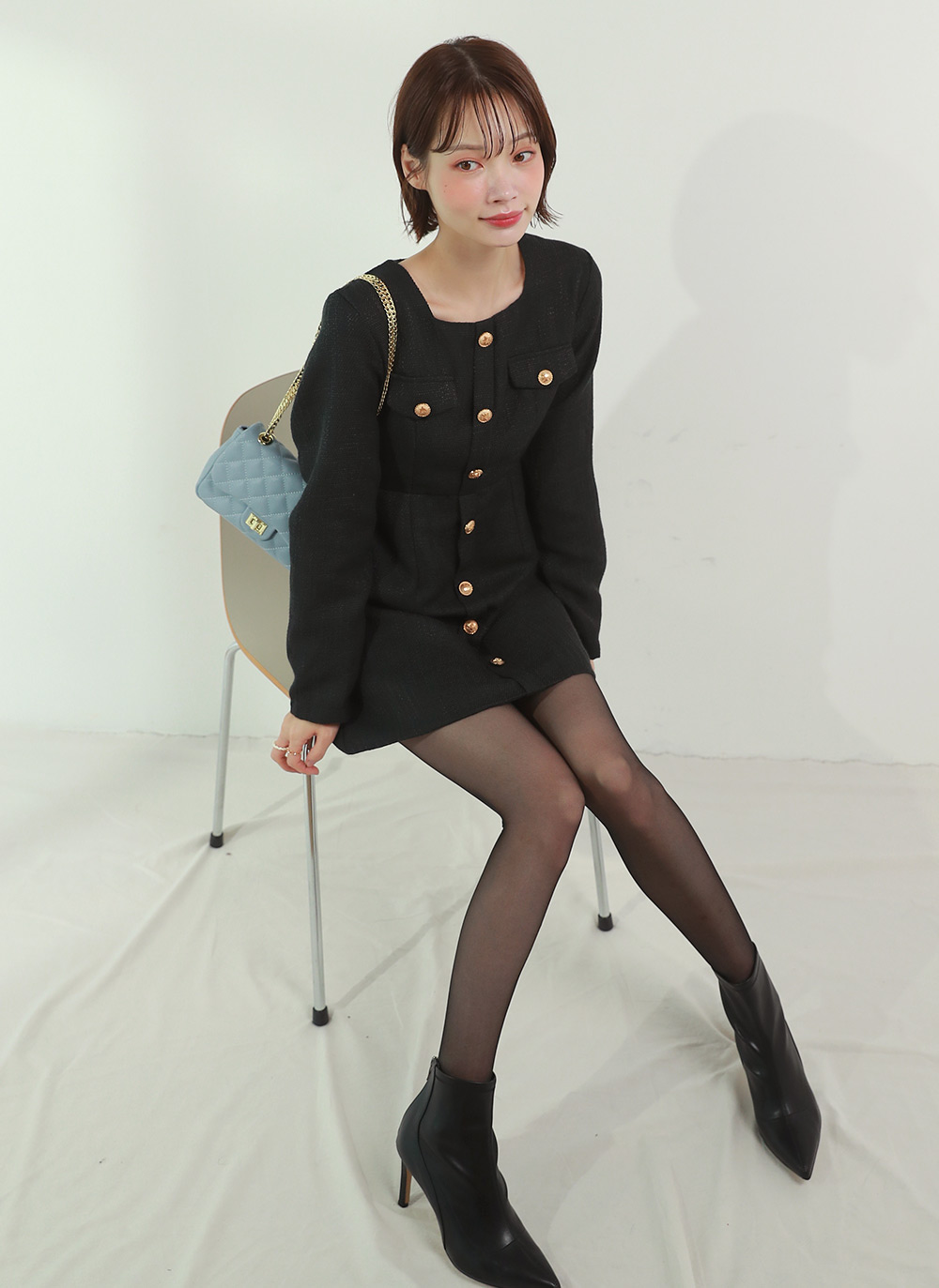 ツイードゴールドボタンミニワンピース | レディースファッション通販