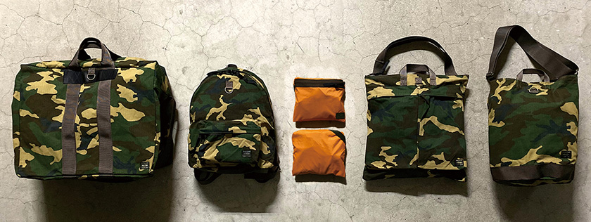 ポーターから人気迷彩ウッドランドカモのパッカブルシリーズがショップ