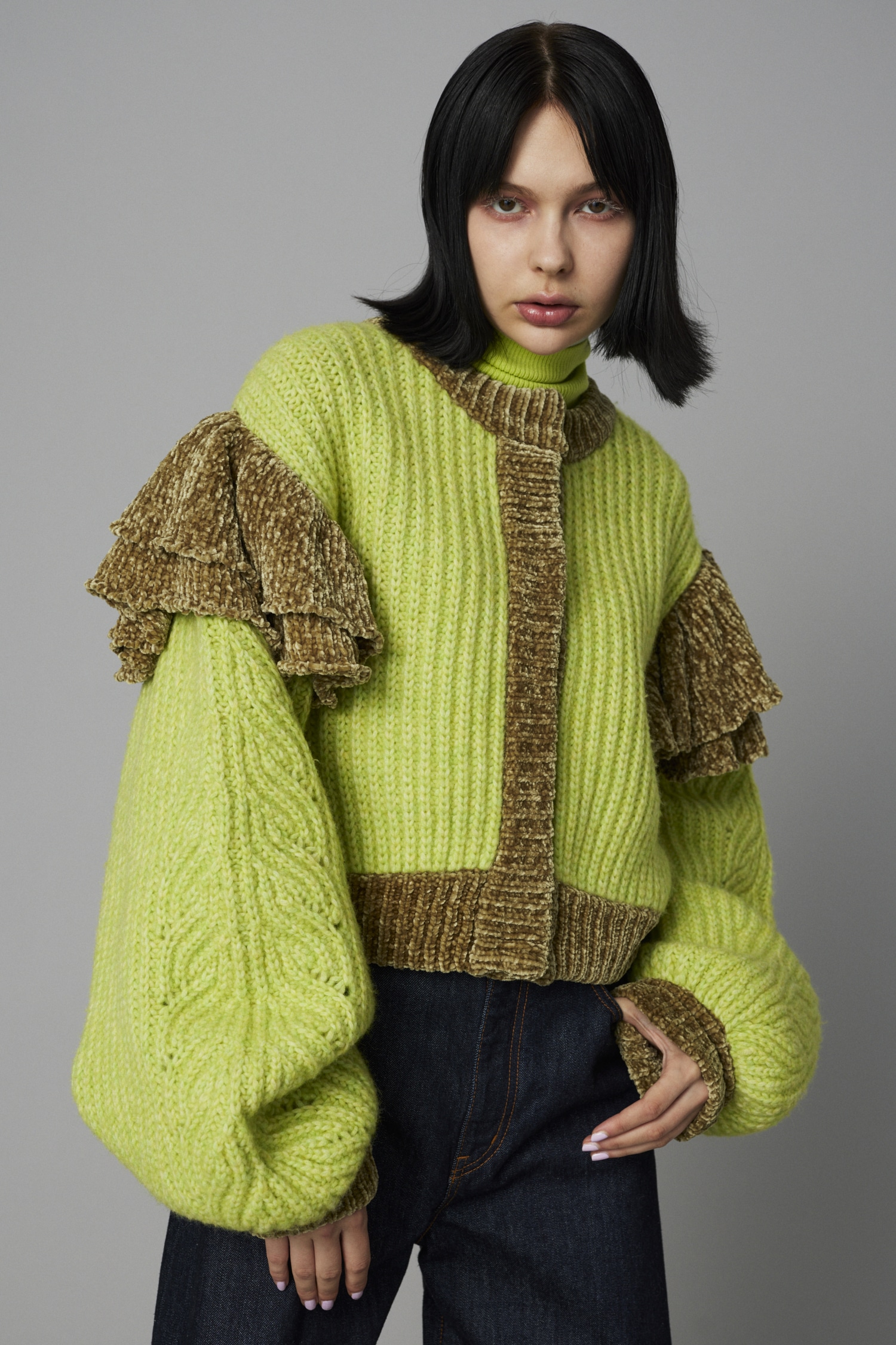 HeRIN.CYE | Frill shoulder cardigan (カーディガン ) |SHEL'TTER