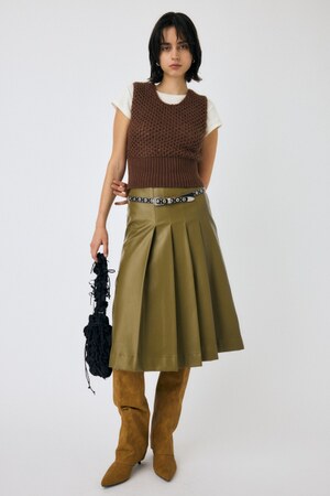 MOUSSY | F/LEATHER TUCKED ミディスカート (スカート(ミディアム