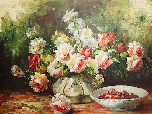 パリの画廊 薔薇の静物画油絵（C) - 薔薇と天使のアンティーク