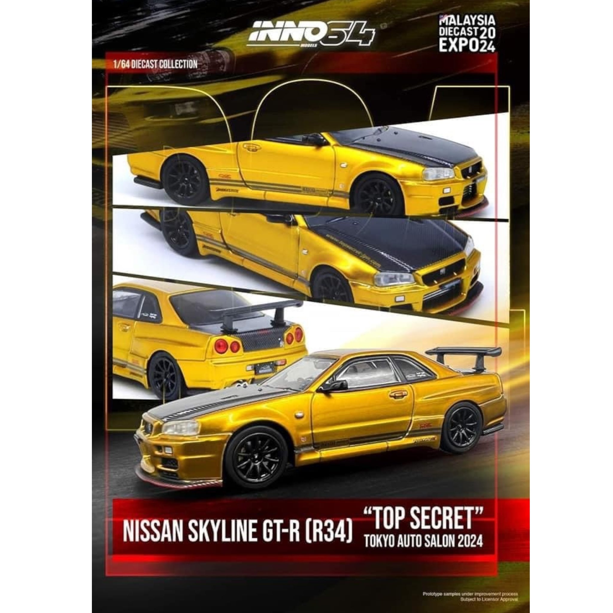 INNO64 - Nissan Skyline GT-R (R34) *Top Secret*, gold/black - 1:64