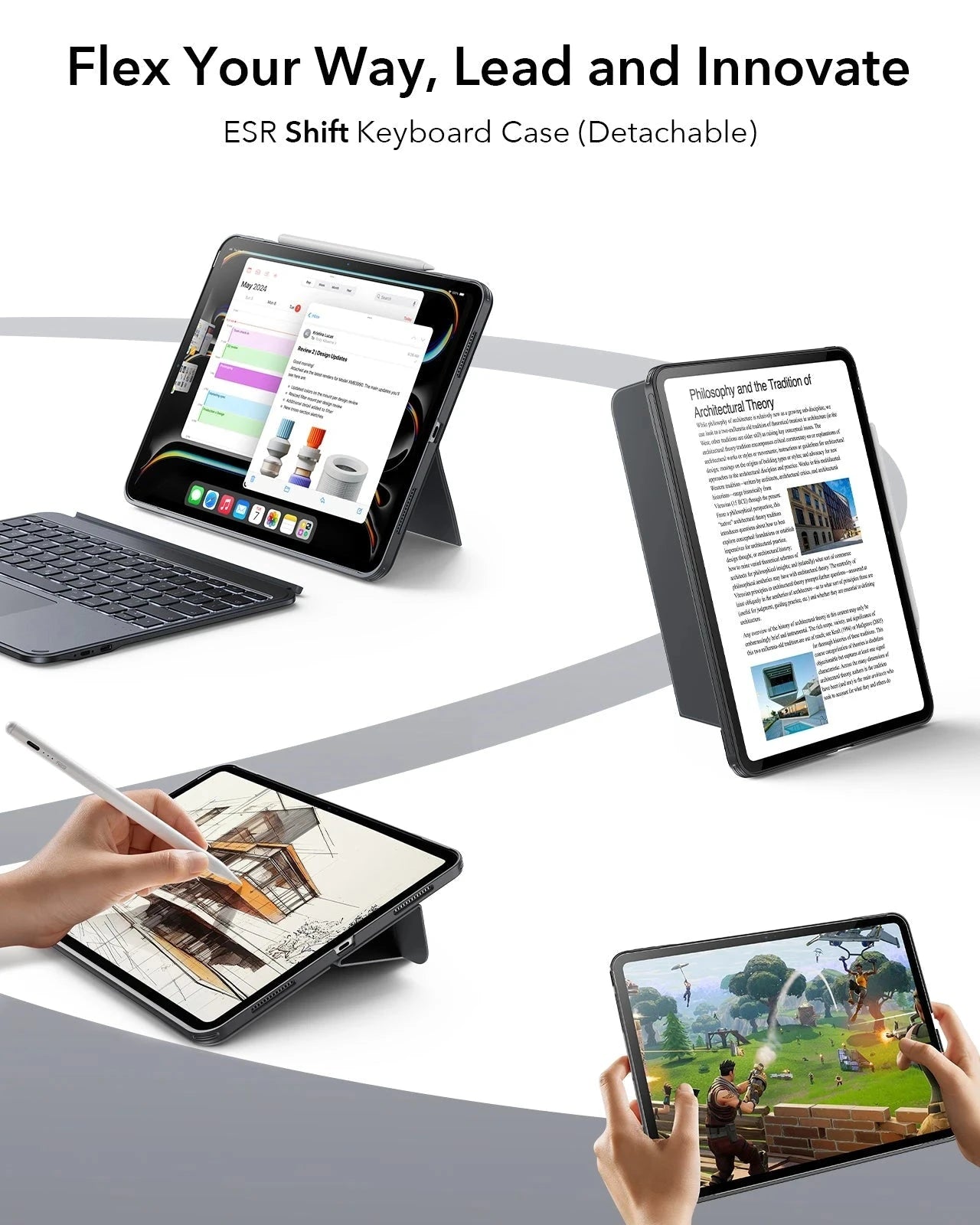 Dark Gray iPad Pro 13 M4 Case with Detachable Keyboard Cover | ESR