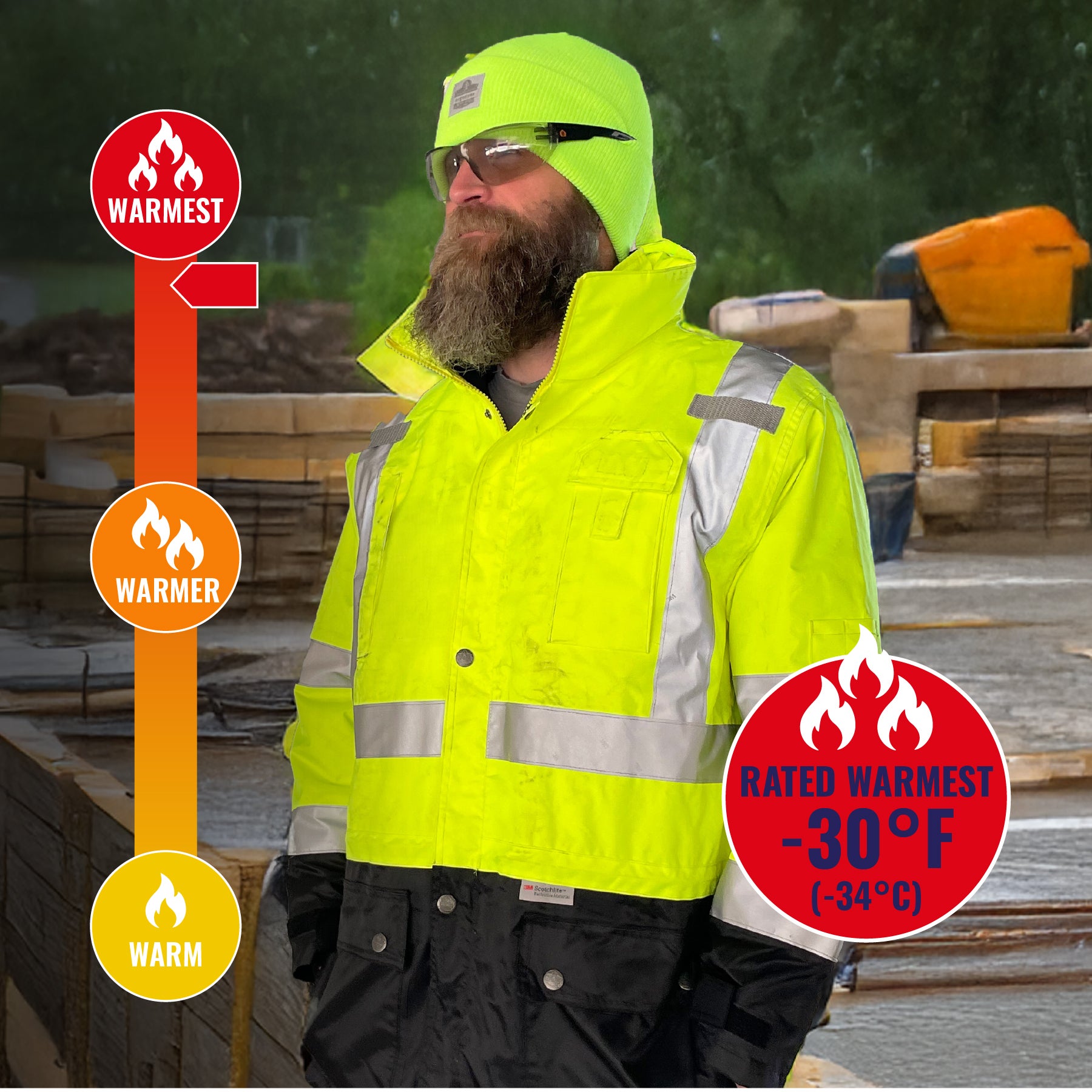 4-in-1 Hi-Vis Winter Jacket Parka with Black Bottom | Ergodyne