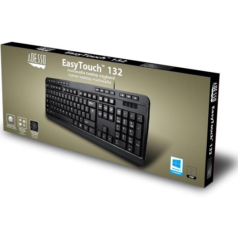 Adesso AKB-132UB Spill-Resistant Multimedia Desktop Keyboard