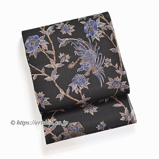 お誂え】多ち花 染名古屋帯 (ガルーダ更紗/鉄黒・生紬）多ち花『着物