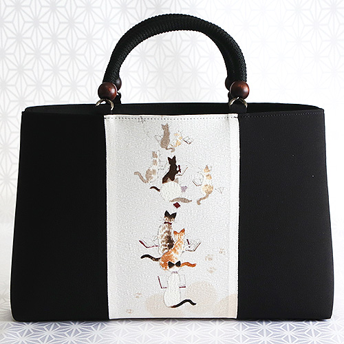 梅と猫 一閑張り バッグ かごバッグ ハンドバッグ 和猫 浮世絵 和柄