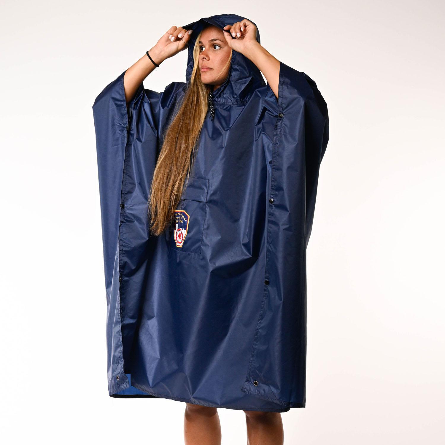 FDNY Lightweight Reusable Hooded Poncho (Blue) - FDNY Shop