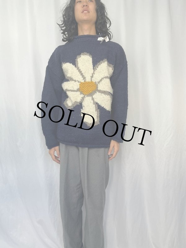 フラワー エクアドル製 エクアドルニット ネイビー 紺 │ヴィテージ