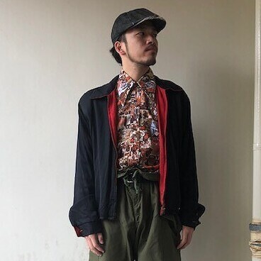 50年代 ギャバジャケ 赤 黒 ブラック ロカビリー｜ ビンテージ古着屋