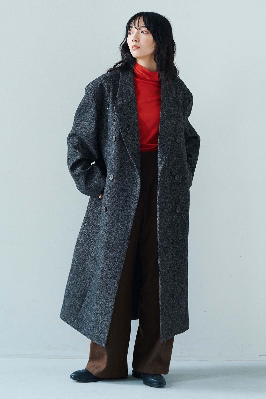 韓国セレクト OVERRICH オーバーロングダブルブレストコート〈ダーク