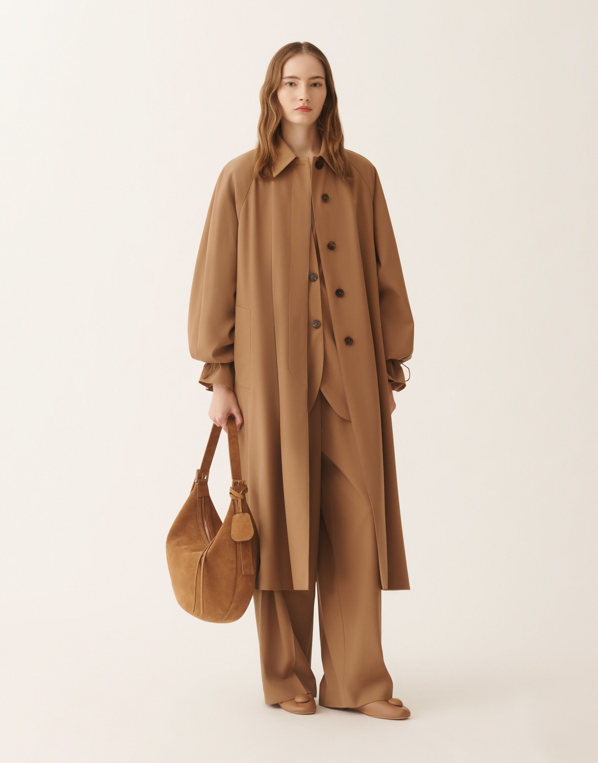 Fluid techno tailoring pants, wicker for Women | Fabiana Filippi®