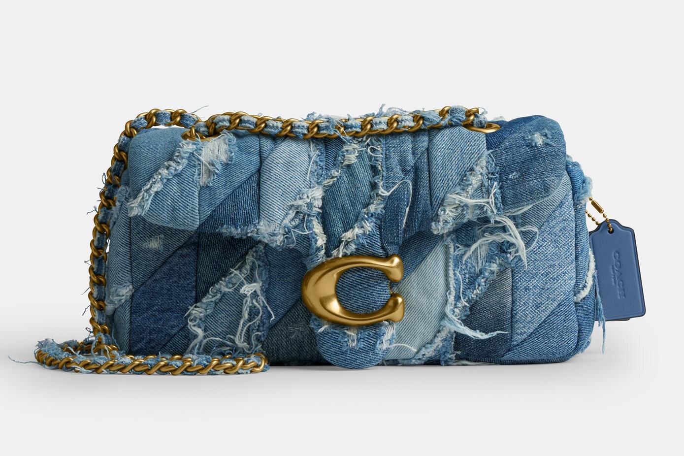 コーチ“1点もの”デニムパッチワークバッグ「タビー」ダメージ加工で