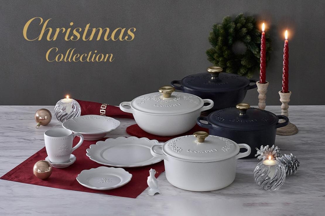 ル・クルーゼの25年クリスマス限定“蔦や花のレース”ココット鍋＆フタ