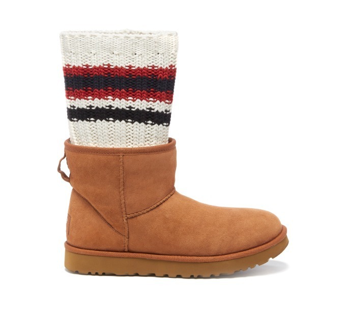 UGG x sacaiのコラボブーツ、クラシックな羊革モデルにニット素材を