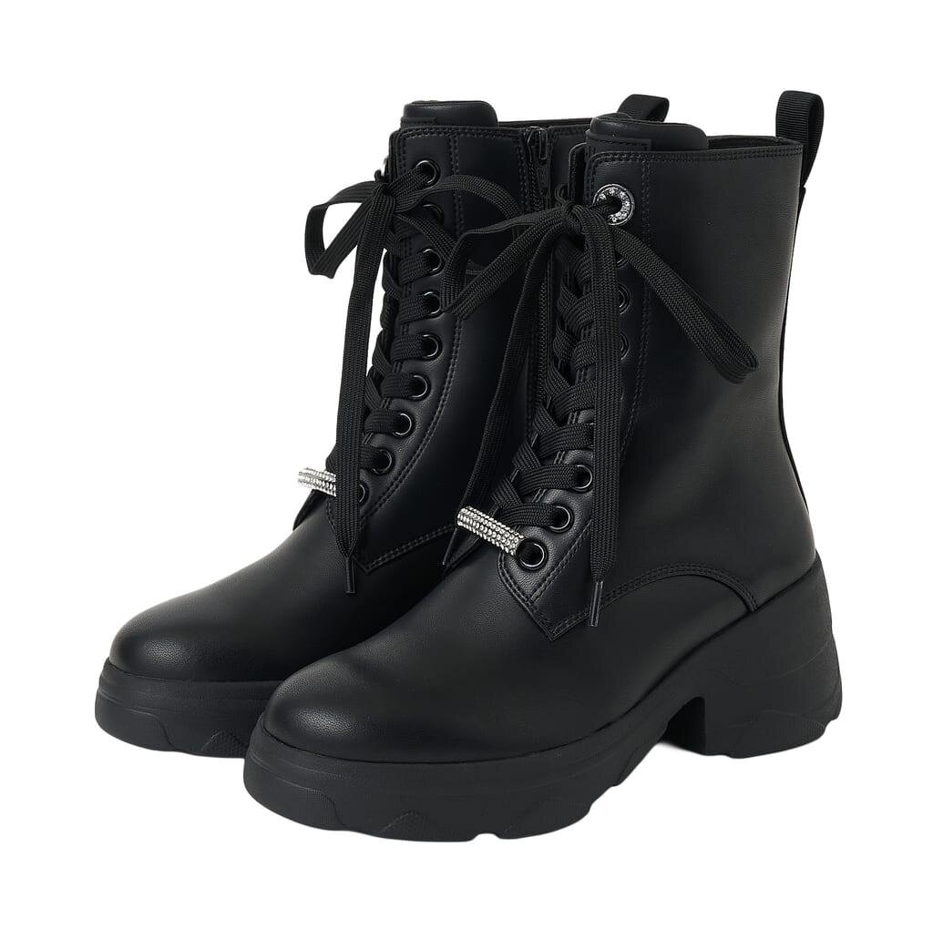 プラス ダイアナ“クリスタルバックル”付き厚底ショートブーツ