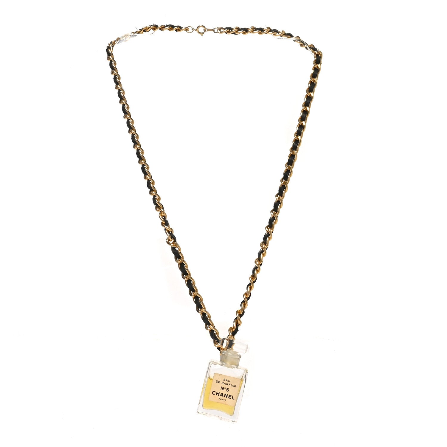Chanel Metal Lambskin Resin CC No 5 Perfume Bottle Necklace Gold