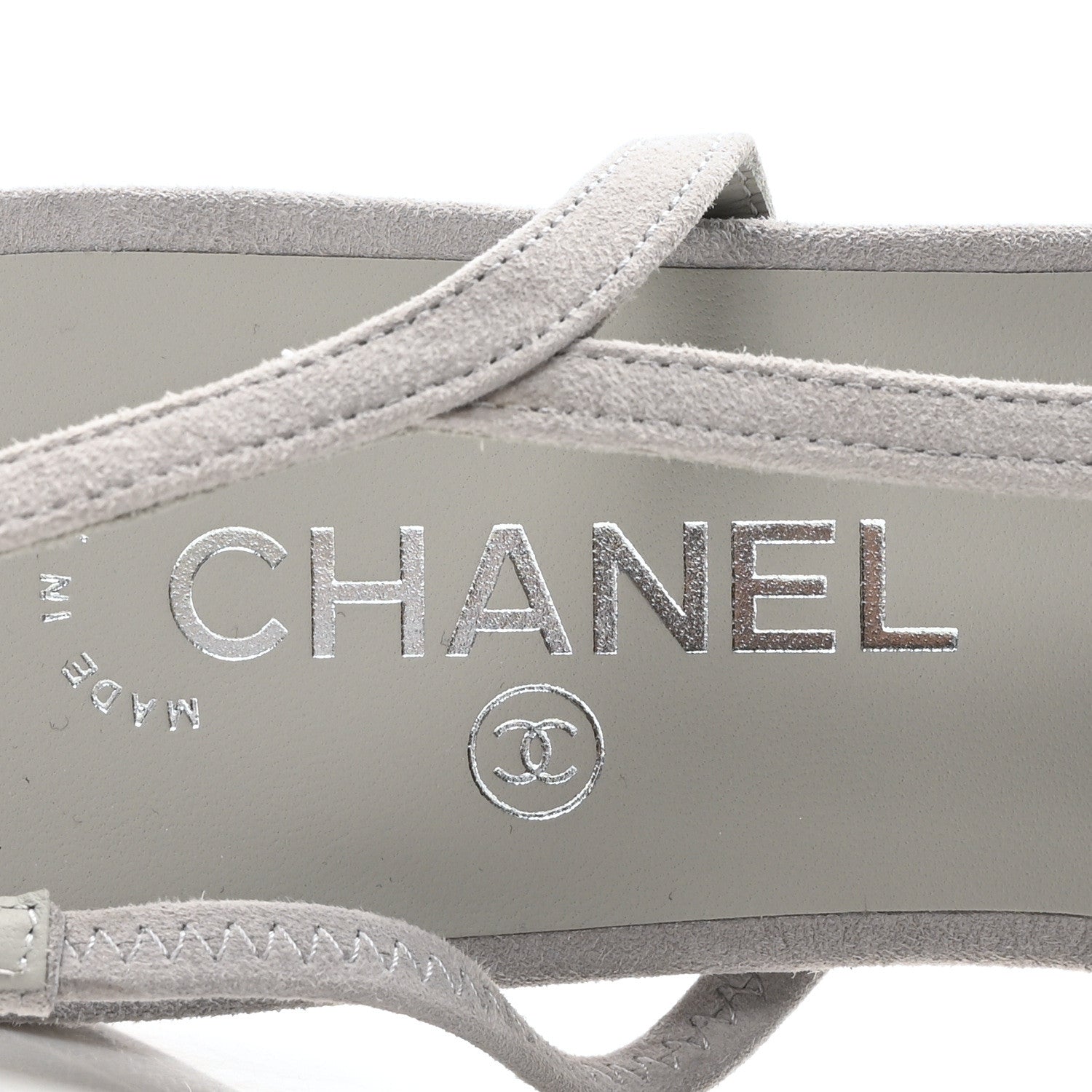 Chanel Suede Crystal Grosgrain Cap Toe CC Slingback Flats 40 Gray