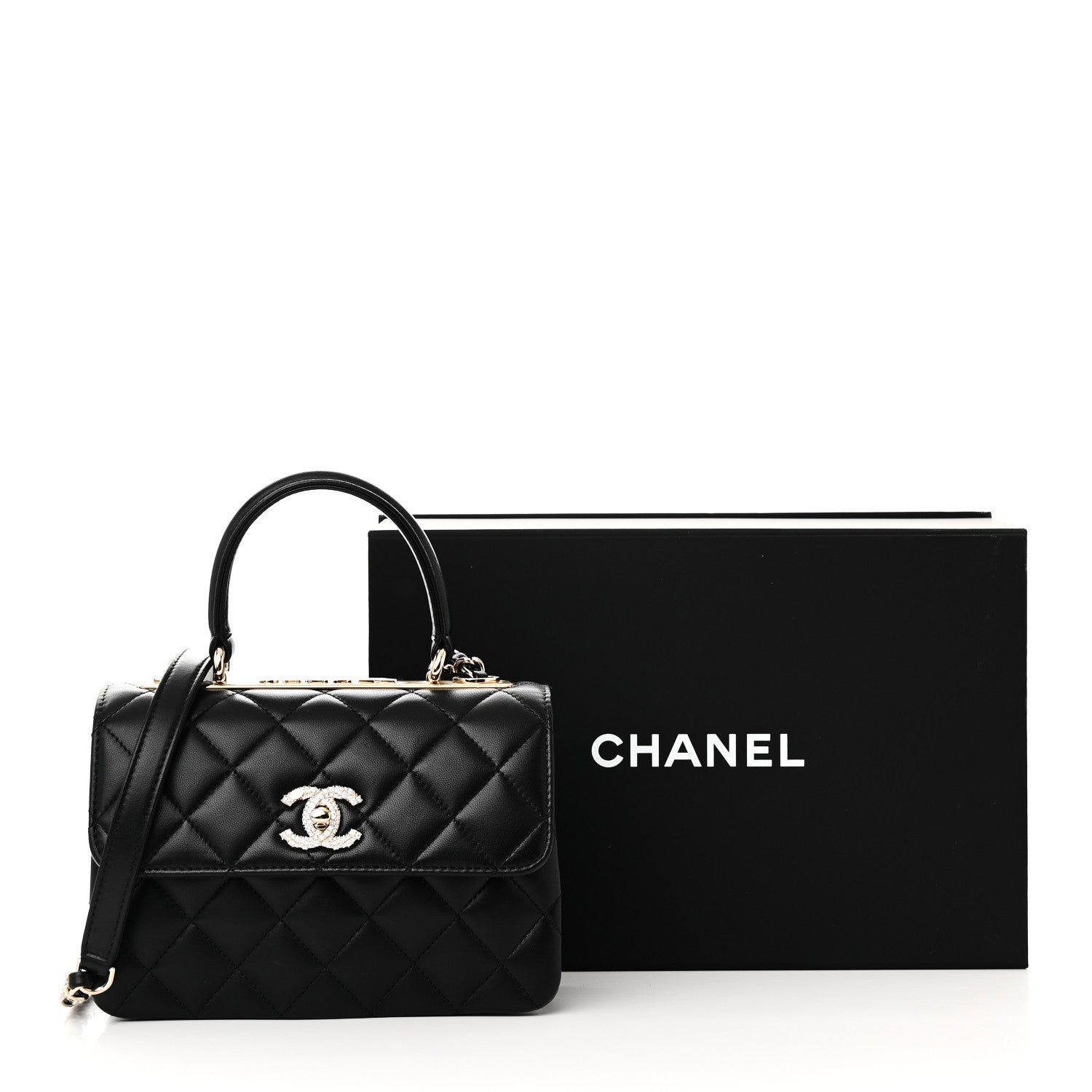 Chanel Lambskin Crystal Quilted Mini Trendy CC Dual Handle Flap