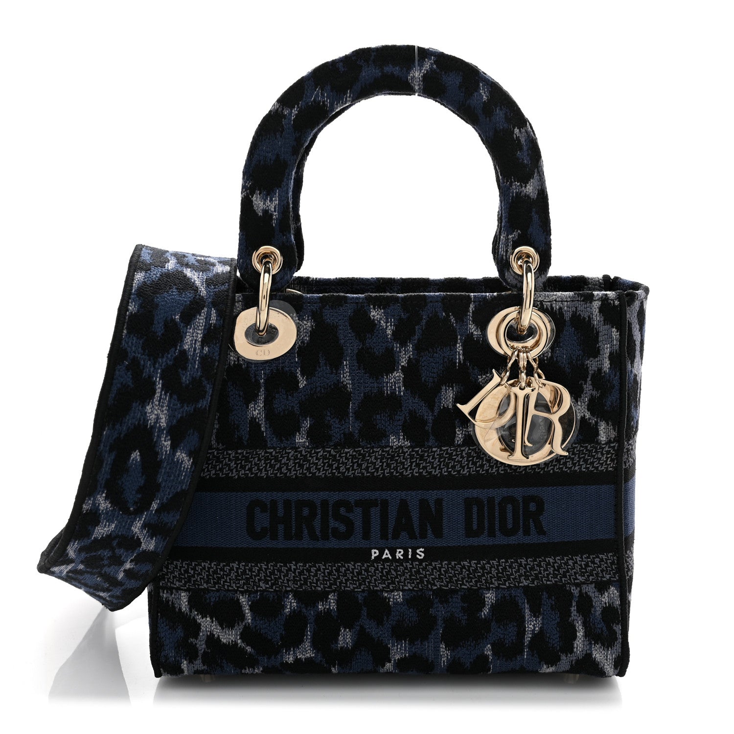 Christian Dior Canvas Mizza Embroidered Medium Lady D-Lite Blue