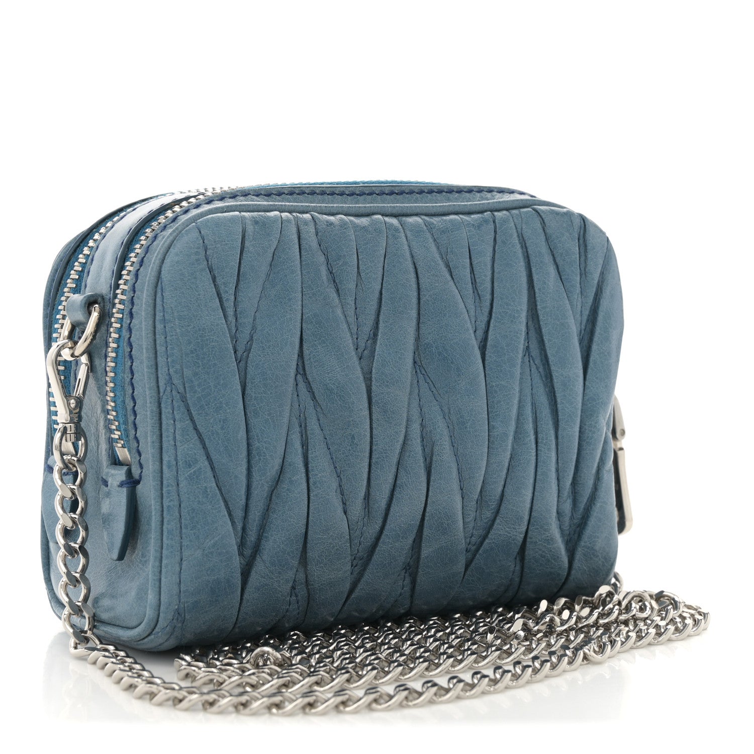 Miu Miu Vitello Lux Matelasse Double Zip Chain Crossbody Bag
