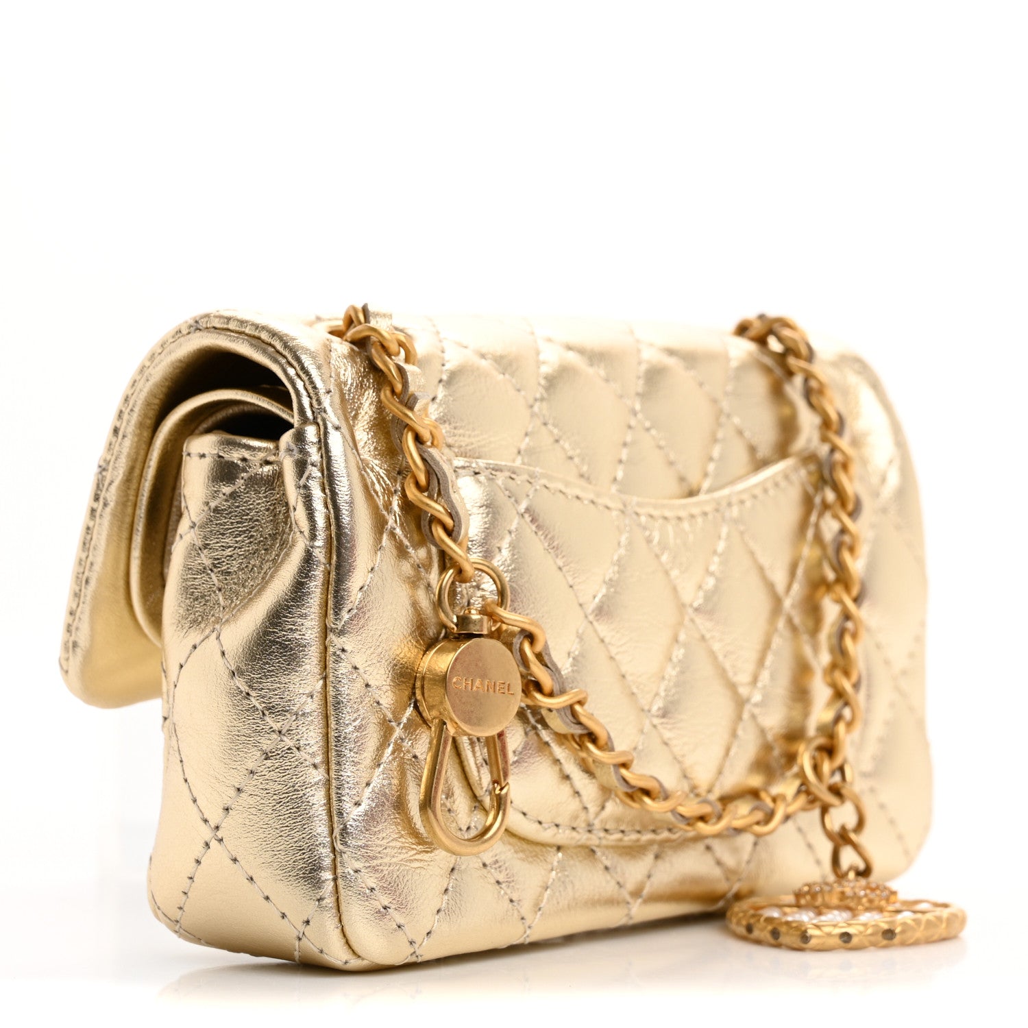 Chanel Metallic Calfskin Quilted Mini Flap Bag Charm With Hook