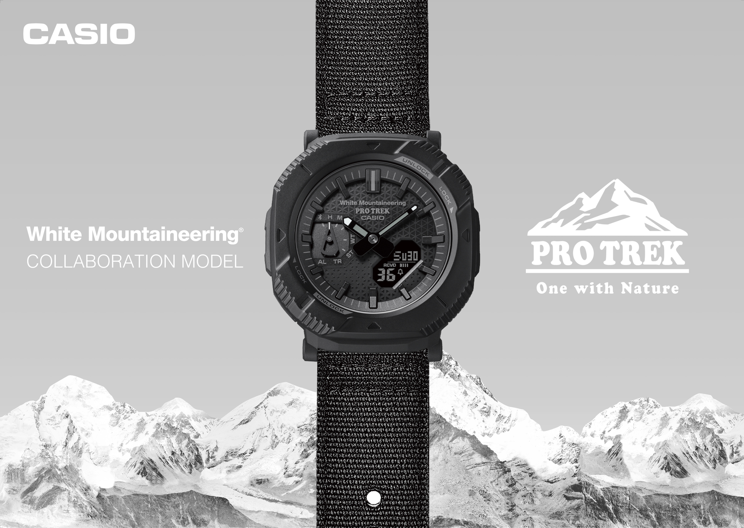 カシオ × ホワイトマウンテニアリング、オールブラックのアウトドア