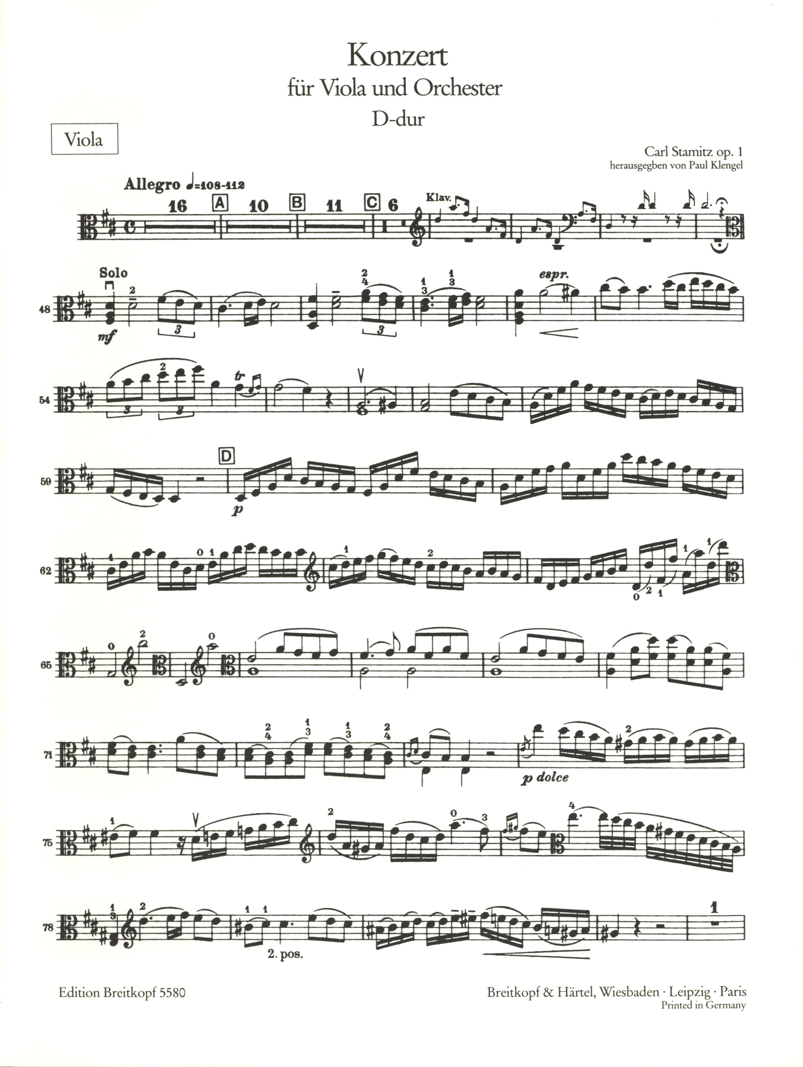 Stamitz: Viola Concerto in D Major, Op. 1 – Ficks Music