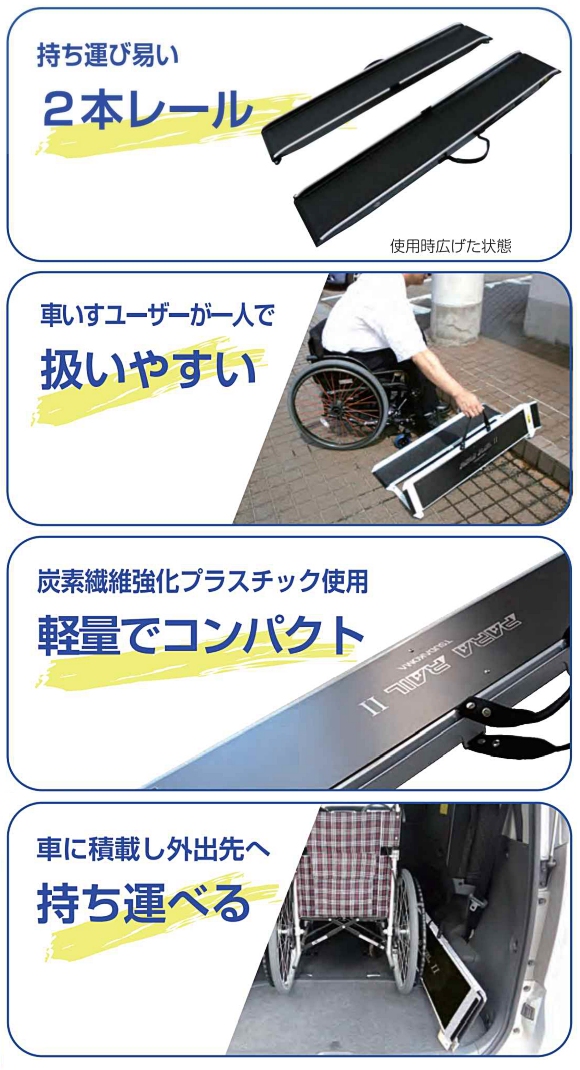 津田駒工業 アルミ+フルカーボン製 車椅子用携帯スロープ パラレールⅡ