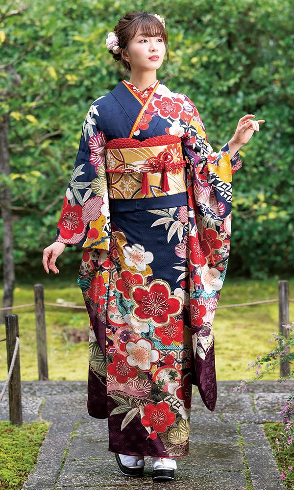 紺の松竹梅振袖┃伝統古典【菊京屋】振袖レンタル