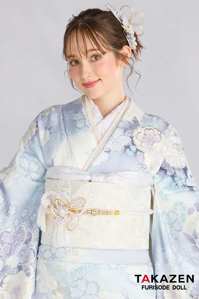 最新作高級古典 水色 桜柄/鹿の子模様 関芳 最高級金彩刺繍絞り友禅