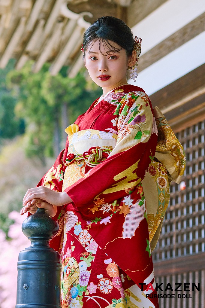 プレミアム古典 赤 吉澤織物/最高級金彩手描友禅 柄小さめ 清楚 南琴奈