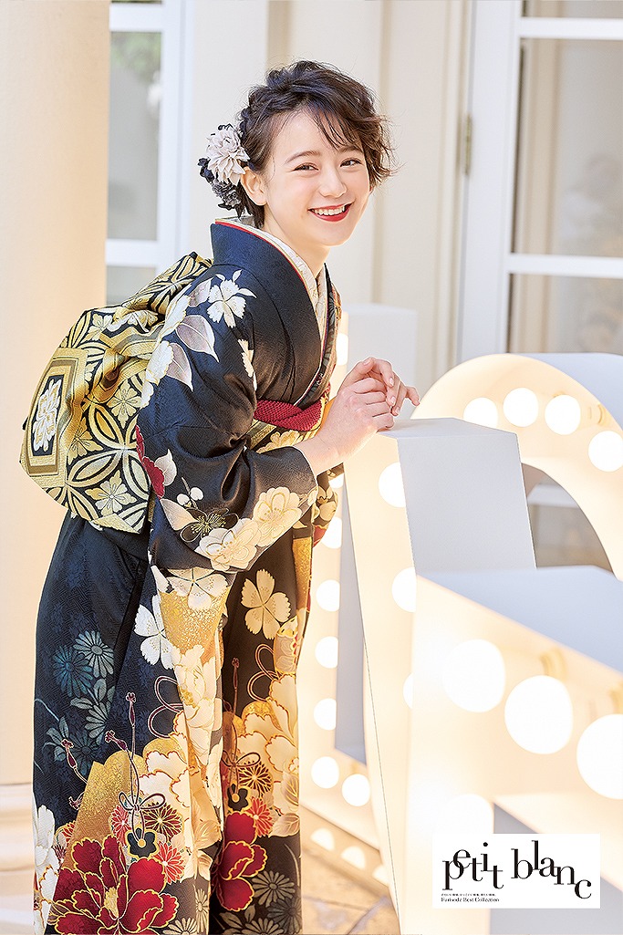 正統派古典 ネイビー/紺 牡丹柄/大柄 大人っぽい 綺麗 高身長さんに