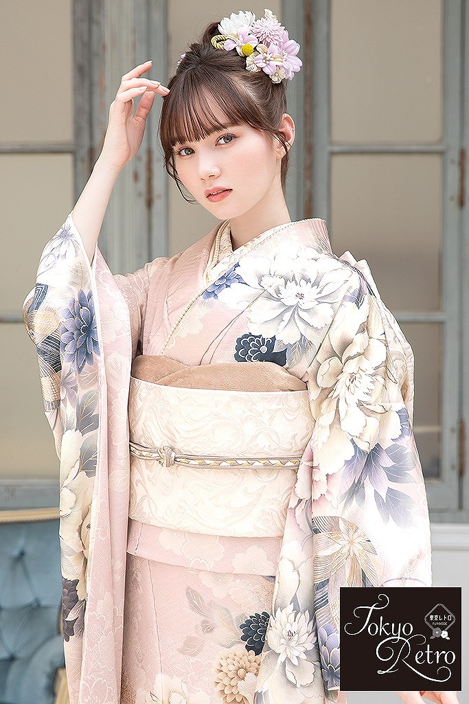 くすみ古典 くすみピンク/ミスティカラー 牡丹柄/毬柄 華やか 上品