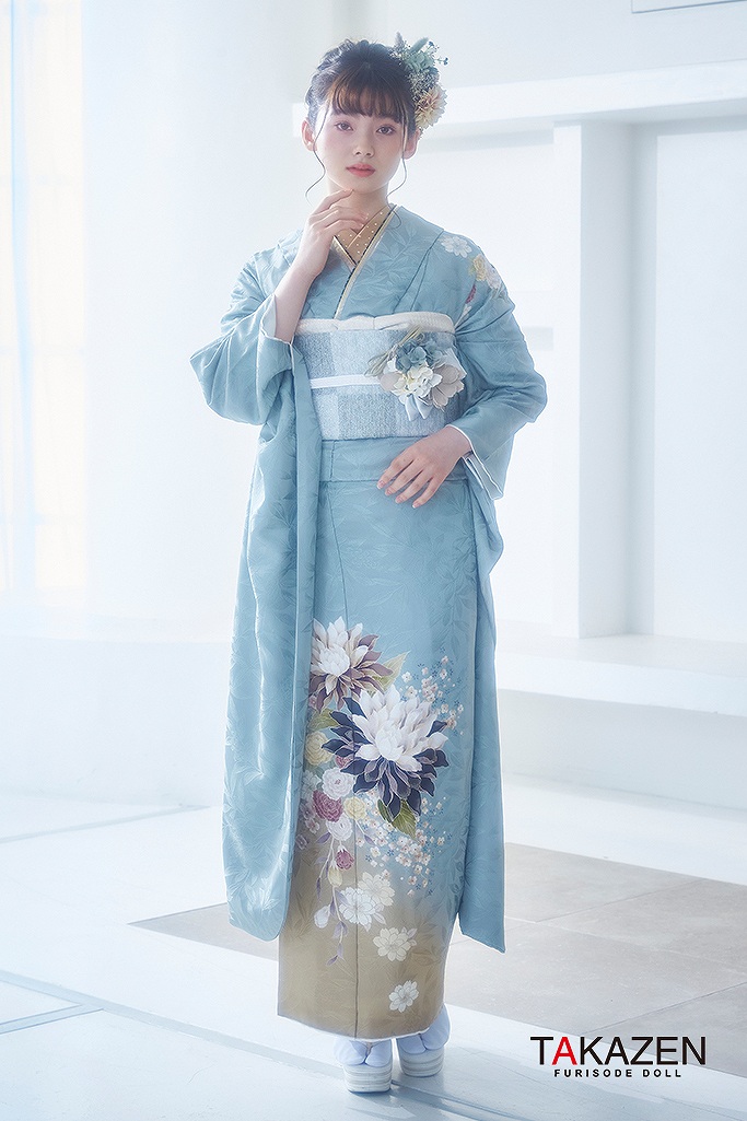 くすみカラー古典 水色(くすみブルー)/ダスティーカラー すみれ柄 淡い