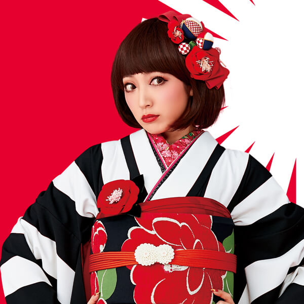 大正ロマン(ツバキ柄)袋帯ネットレンタル 赤/黒｜成⼈式の振袖ネット