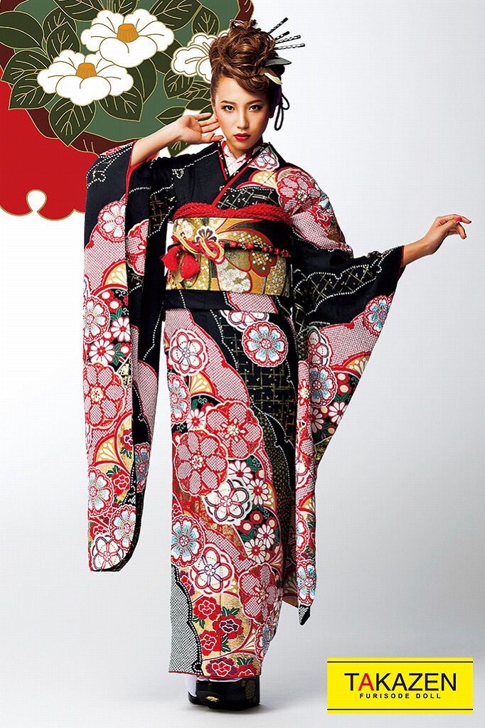 ジャパンモード 黒/赤 豪華絞り柄 渋い かっこいい 極妻風振袖ネット