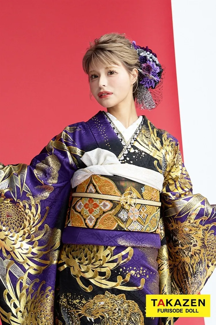 ジャパンモード 紫/ゴールド(金色) 本家虎柄 一番目立つ ギャル振袖 ド